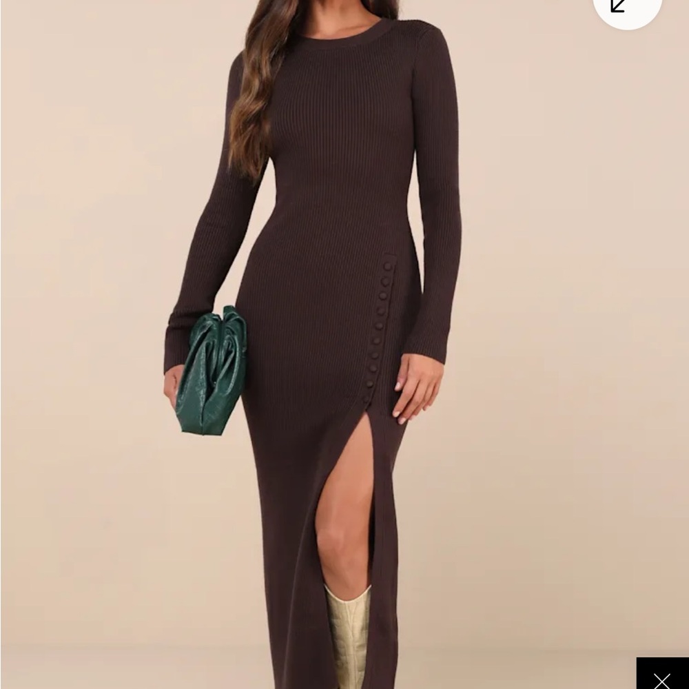 Elegant Brown Long Sleeve Dress